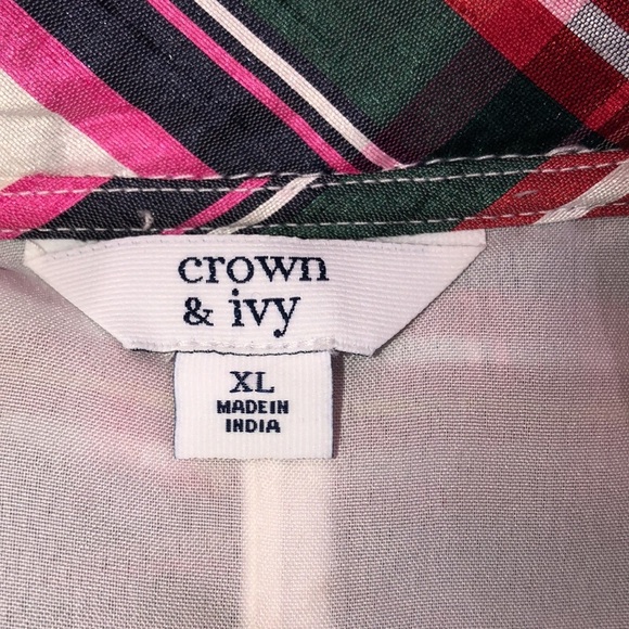Crown & Ivy XLarge pink & green plaid preppy top - Picture 3 of 5